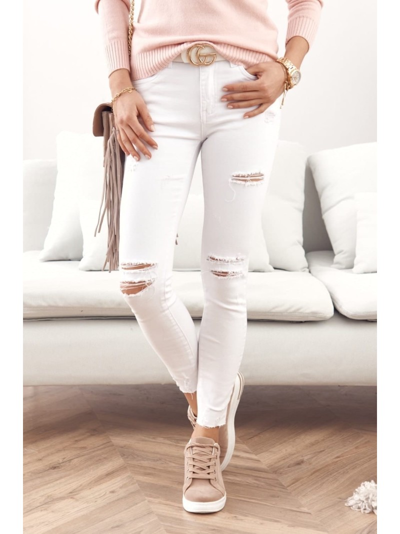 Denim pants with holes, white 2596 - Online store - Boutique